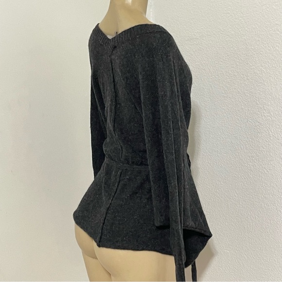 Remain gray Angora soft v neck dolman sleeve front tie sweater top Fall Winter S - Picture 3 of 9